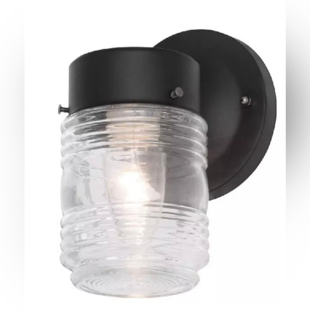 Hampton Bay 7.2 in. 1-Light Matte Black Jelly Jar Outdoor Wall Lantern Sconce
